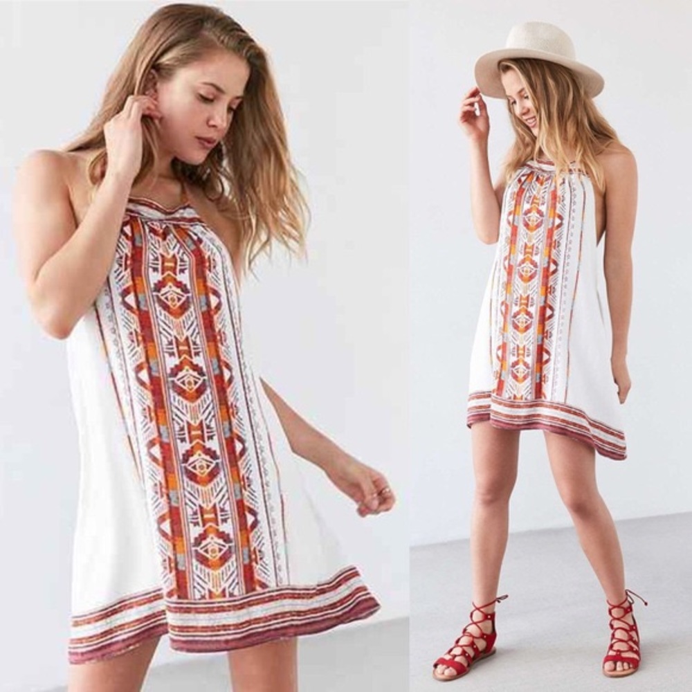 UO Ecoté White Boho Tribal Frock Dress